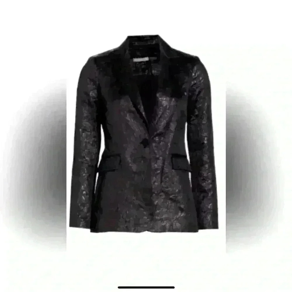 Alice+ Olivia Macey Notch Collar Floral-Embossed Blazer in Black